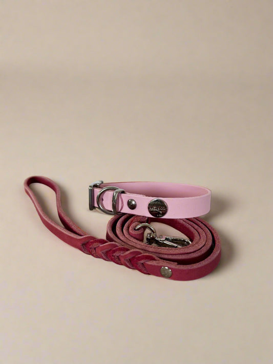 Classic Braided Leather and Biothane Collar Bundle (Cherry Blossom)